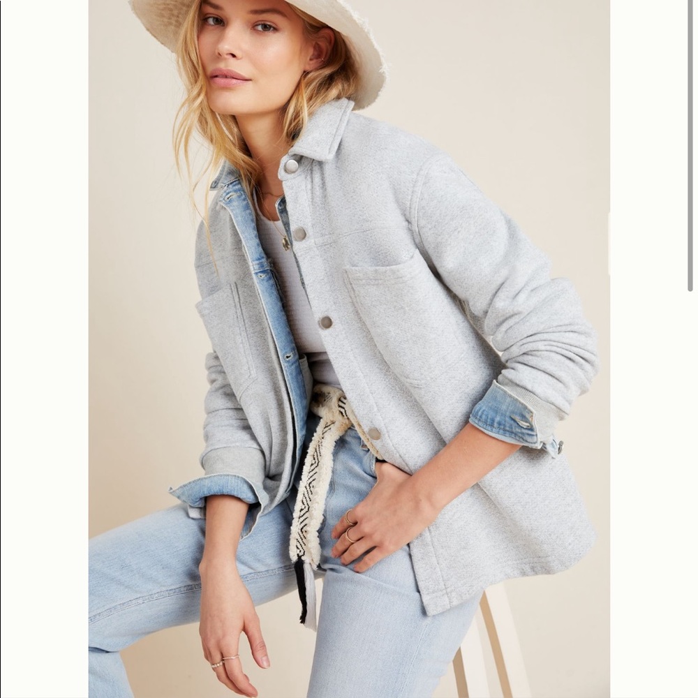 Anthropologie oversized gray terry shirt jacket